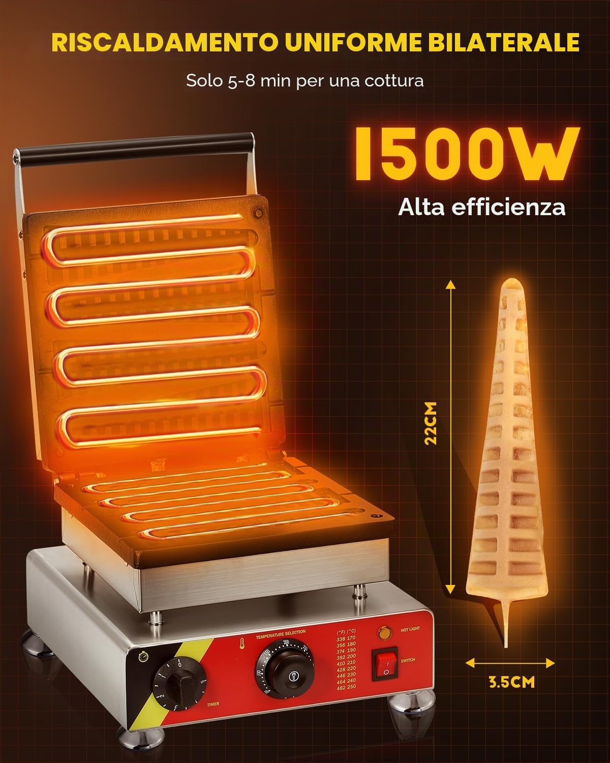 CGOLDENWALL Macchina per Waffel Commerciale, Antiaderente Piastra per Waffel 4 Pezzi con Controllo della Temperatura e Tempo per Panetteria