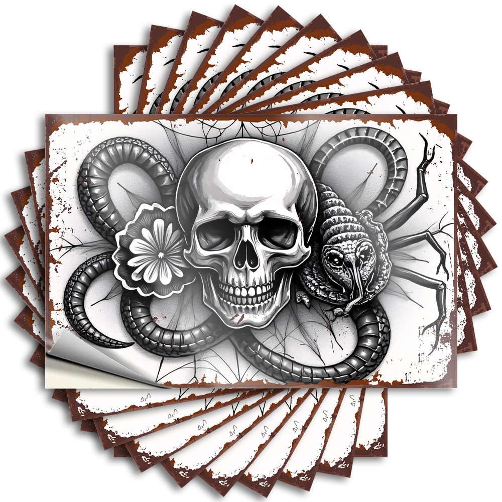 Skull with Serpents and Flower Illustration Bathroom Stuff Darts DIY | New Lettering Sticker Cover Removable Vinyl Sticker Decal(6X9CM)