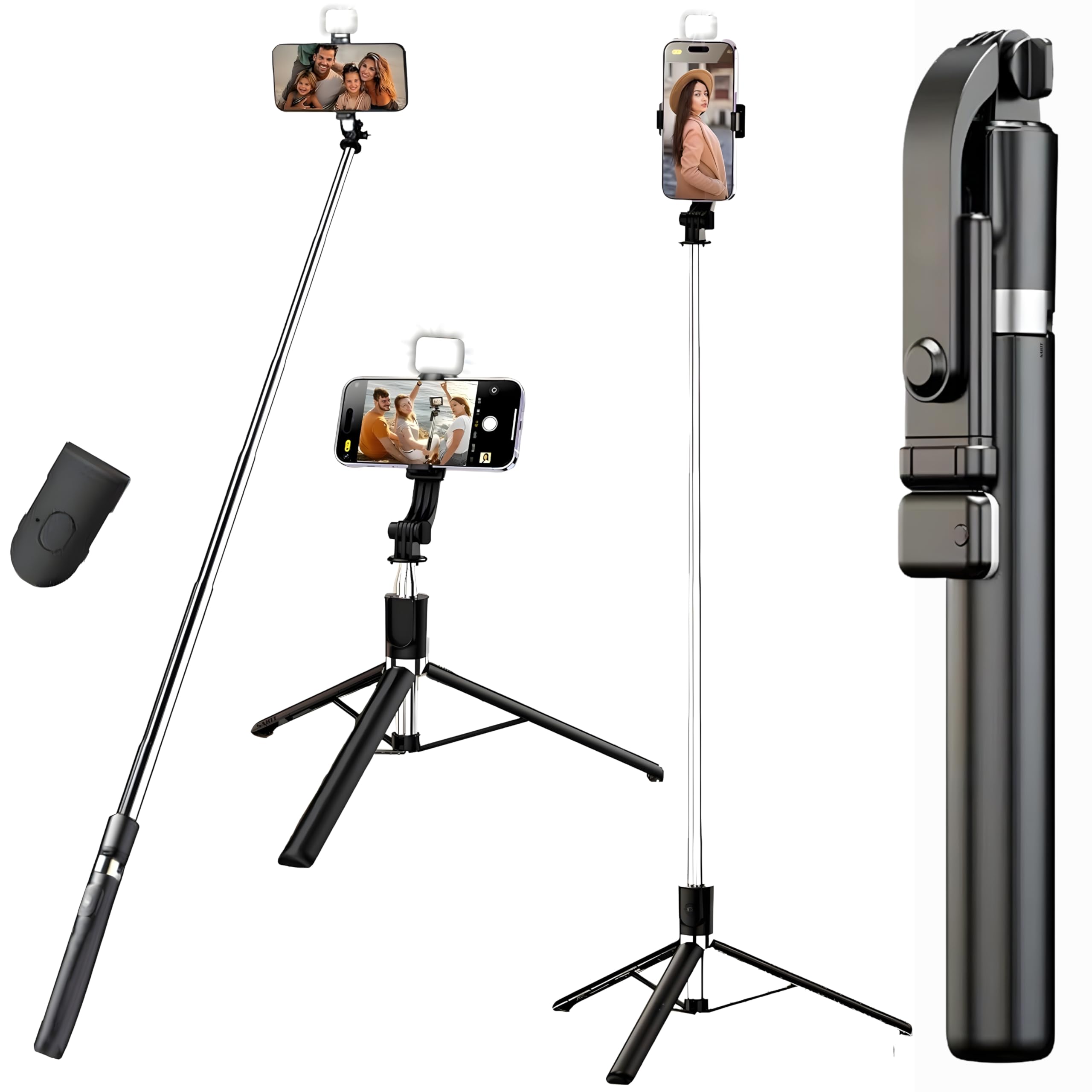 Sakit® Selfie Stick Tripod with Light, 170CM Reinforced Tripod for Mobile Phone, Multi-Functional Bluetooth Long Selfie Stick for Travel, Vlogging, Compatible with iPhone, Samsung & All Smartphones