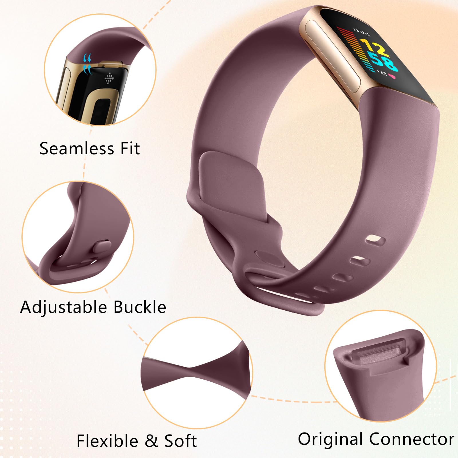 CeMiKa 4Pack Strap Compatible with Fitbit Charge 5/6, Soft Silicone Sport Bands, Breathable Waterproof Adjustable Wristband - Image 3