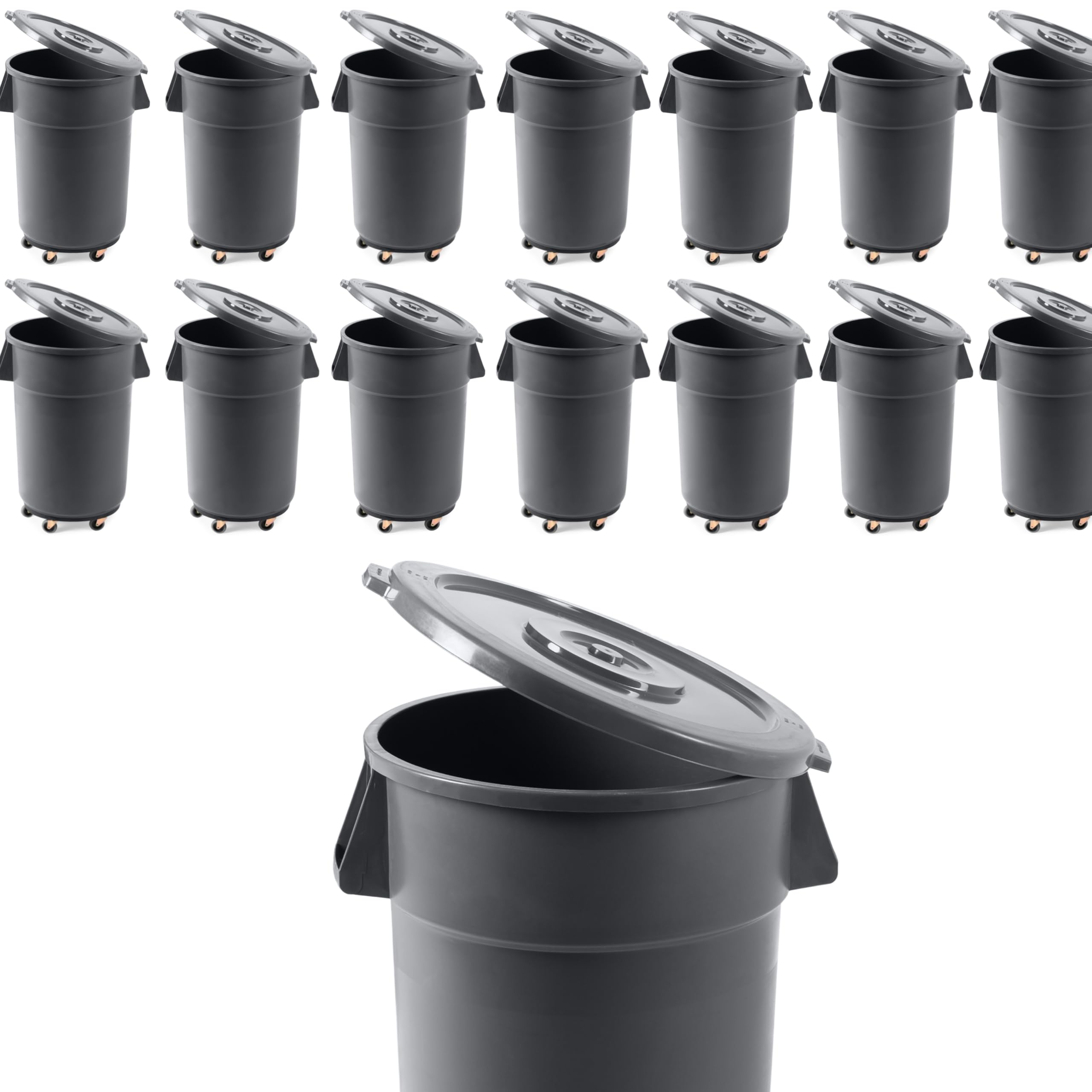15 Pack 44 Gallon Gray Round Commercial Trash Can With Lid And Dolly Ingredient Bin Recycling Bin Kitchen