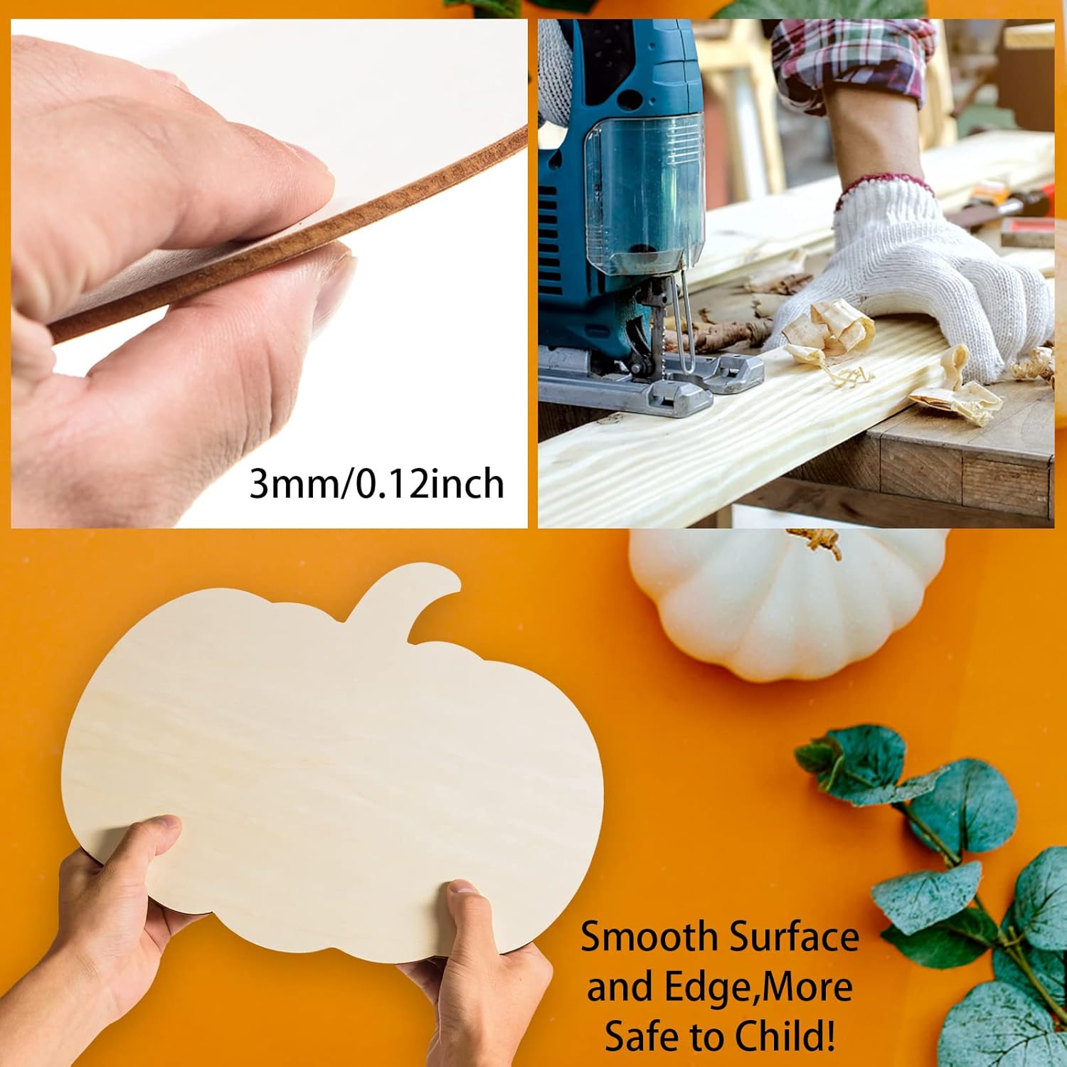 24 Pieces Large Wood Pumpkin Cutouts Blank Pumpkin Shape Cut Out Wooden Pumpkin Cutout Unfinished Wood Craft for Fall Party DIY Thanksgiving Halloween Decoration Supplies