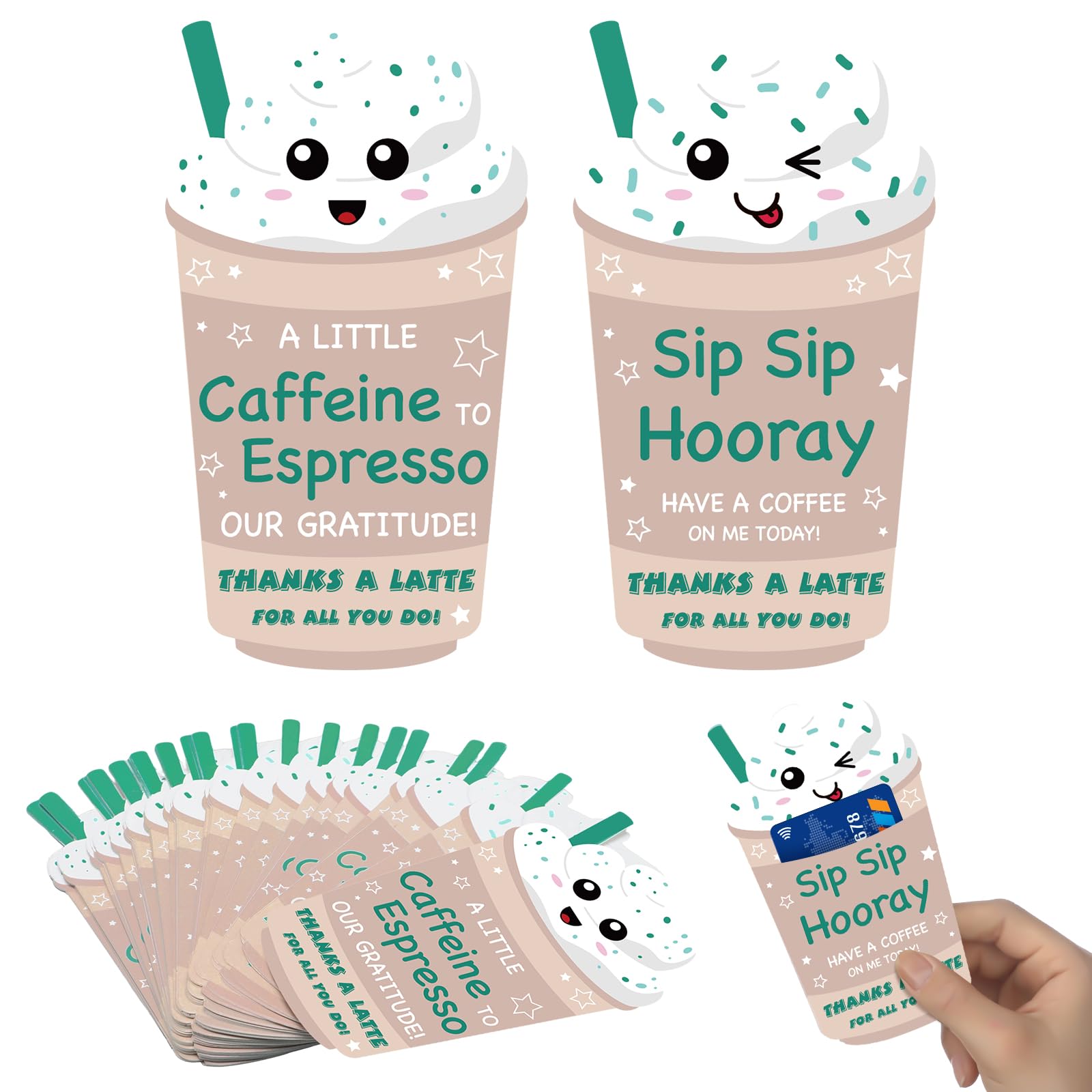 Motiskyy 48 Pcs Valentines Teacher Gifts Bulk Teacher Appreciation Coffee Gift Card Holders Bulk Thanks a Latte for All You Do Employee Appreciation