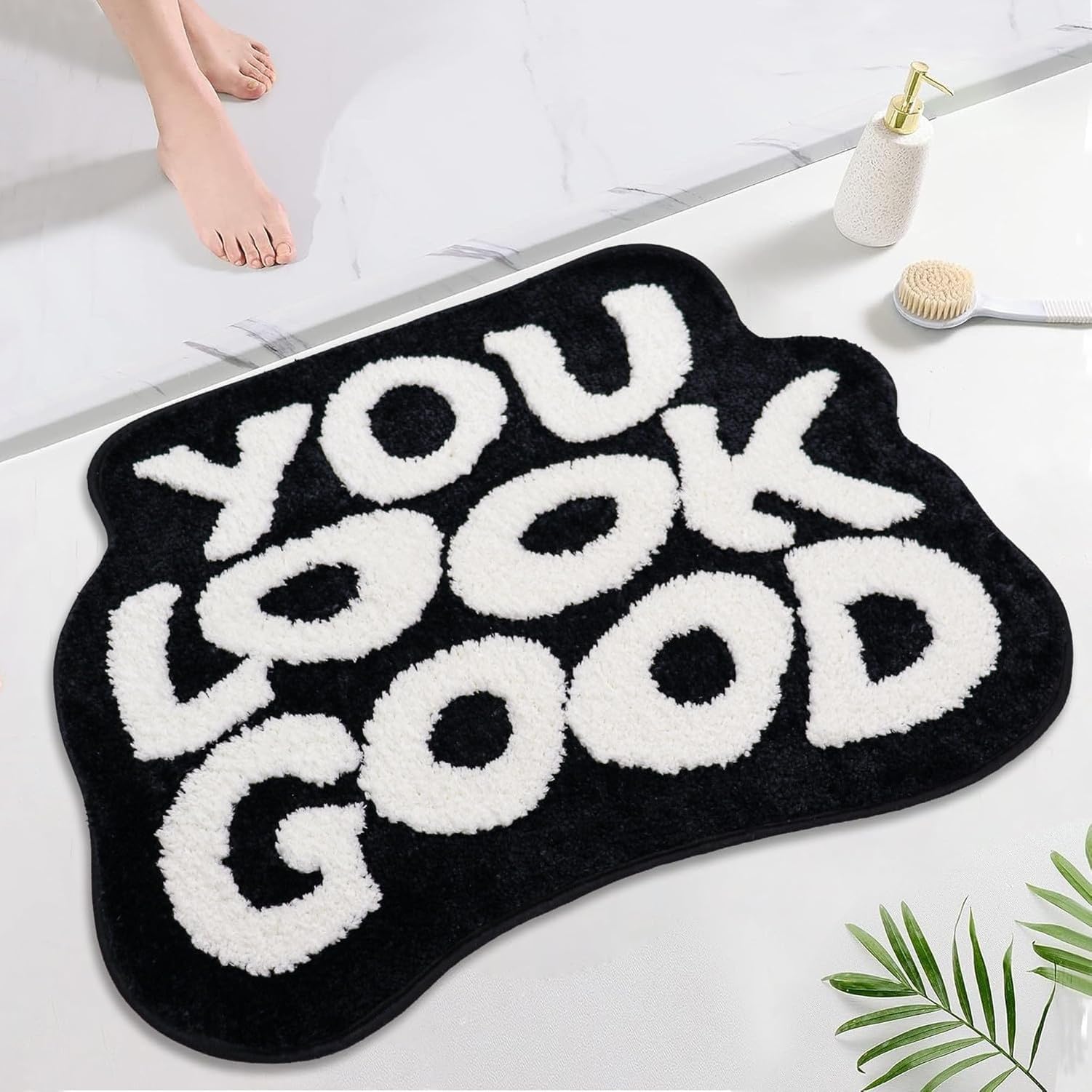 KGAIXN Long Runner Bathroom Mat 20x60 Inches, Fun Bath Rug for Bathtub Bedroom Shower, Cozy Doormat Spa Style Decor Humorous Home Gift, Black-, 28" x 21" (Oblong)