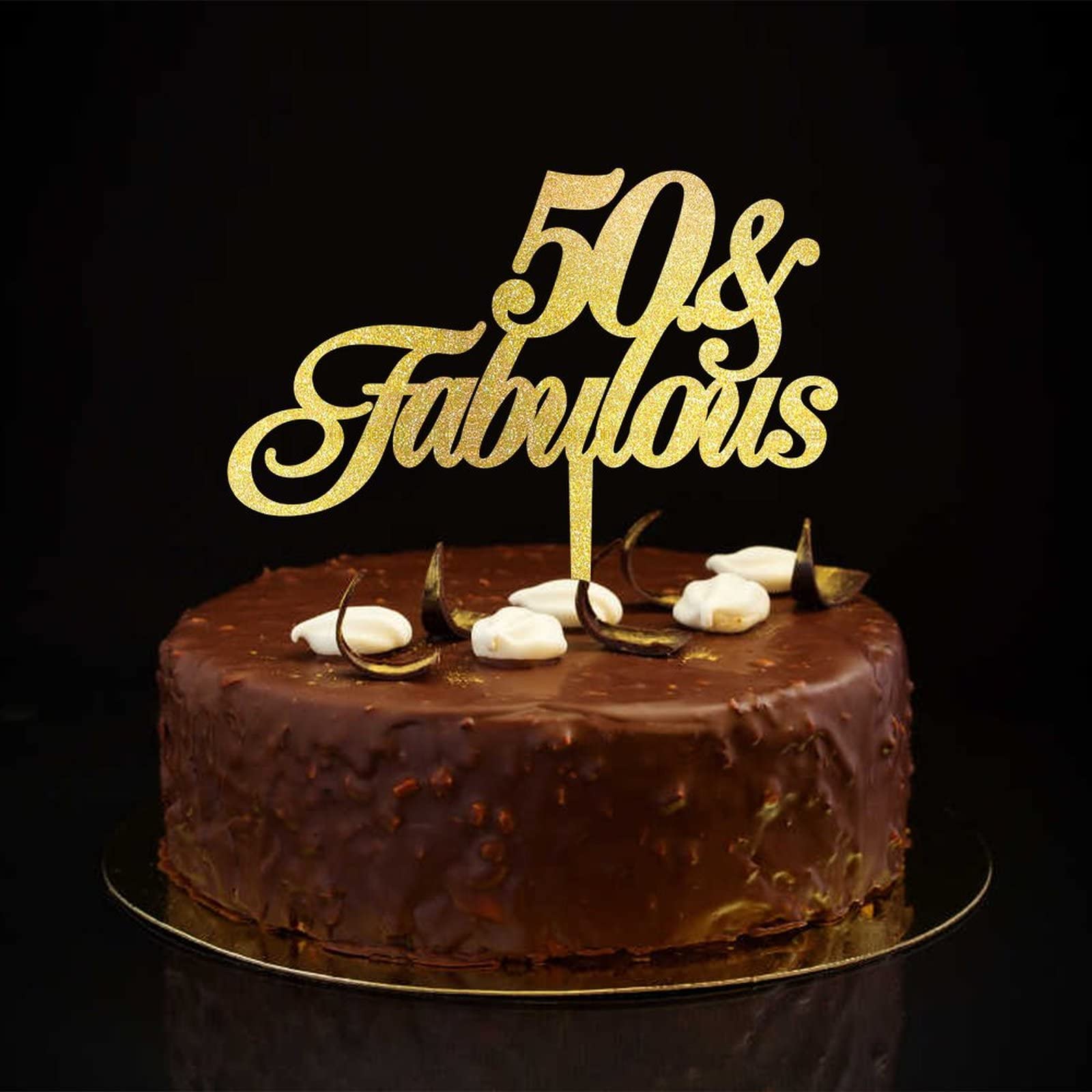 Happy 50th Birthday Cake Topper - Mirrored Gold Acrylic 'Hello 50' Decoration For Cakes & Parties