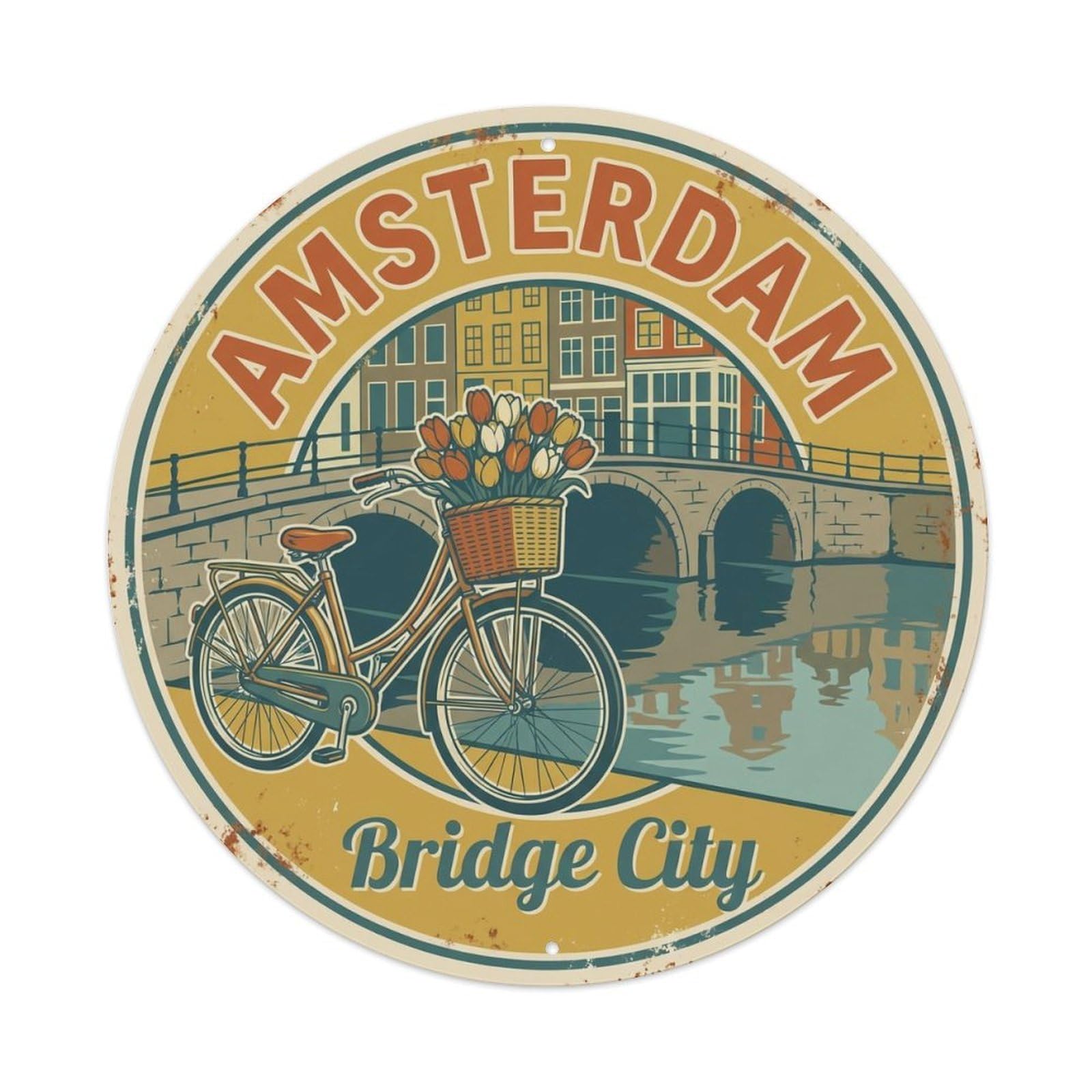 Vintage Travel Amsterdam Netherlands Nostalgia Metal Tin Sign