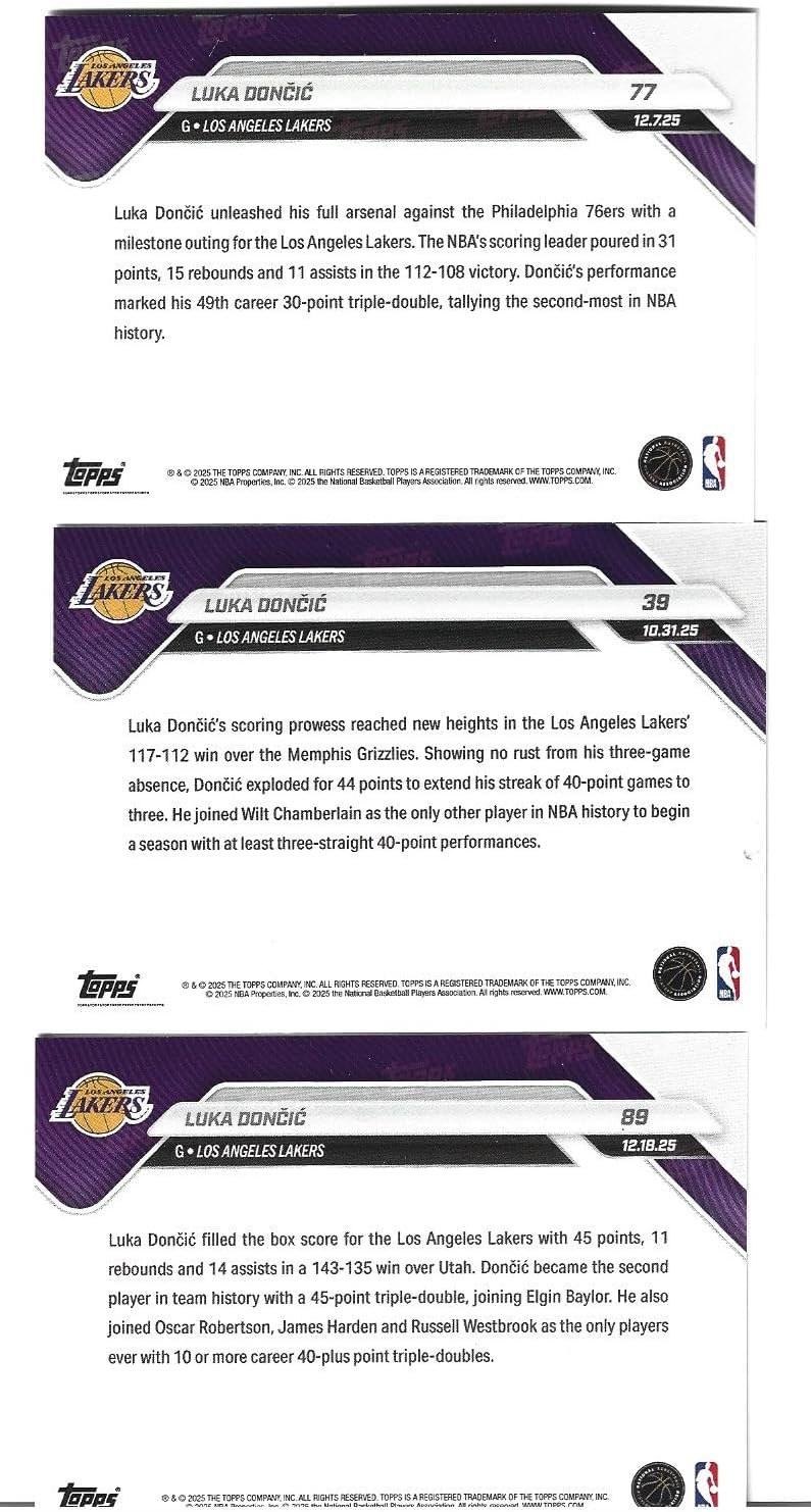 Luka Doncic 3 Card Basketball Trading Lot Lakers Superstar Sets Various Achievement Records During The 2025-26 Season! You Will Receive All 3 cards Shown.
