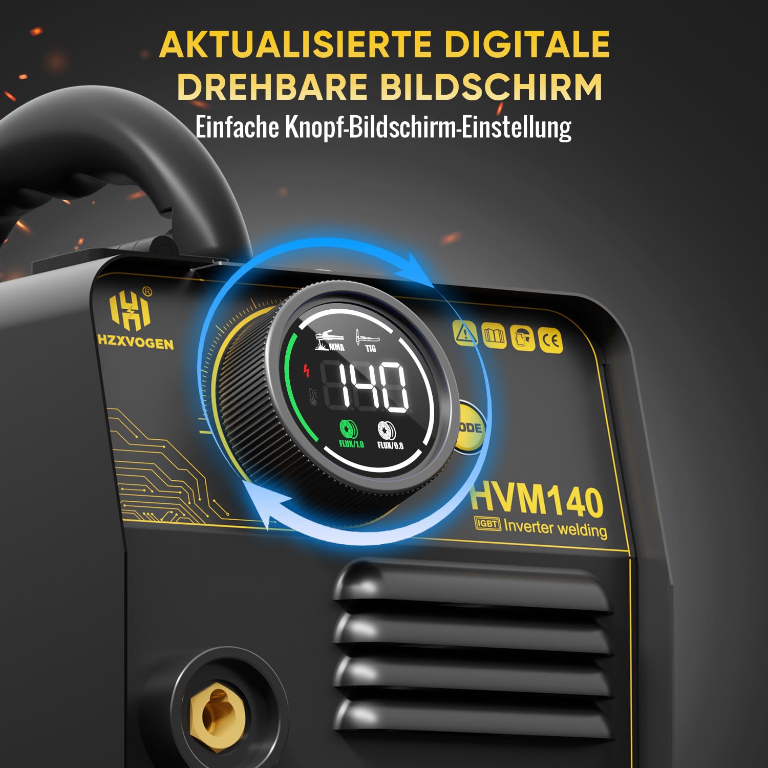 H HZXVOGEN 140A MIG-Schweißgerät, 230V Fülldraht-MIG/Lift-TIG/Elektroden-Schweißgerät 3 in 1 mit Synergic, IGBT Inverter Tragbares gasloses MIG-Schweißgerät MIG-Schweißgerät für Anfänger (HVM140)