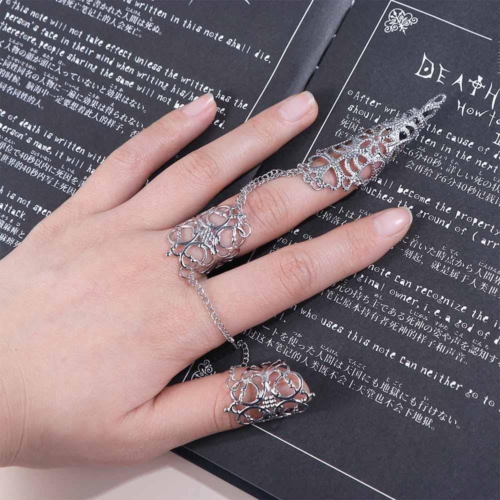Vctitil 2Pcs Antique Finger Nail Tip Claw Rings, Women Costume Fingertip Claw Nail Rings Gothic Hollow Long Nails, Cosplay Belly Dance Accessories