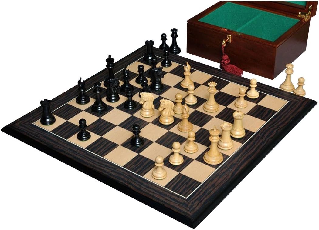 The Library Imperial Collector Series Chess Set, Box, & Board Combination - Ebony and Boxwood - by The House of Staunton