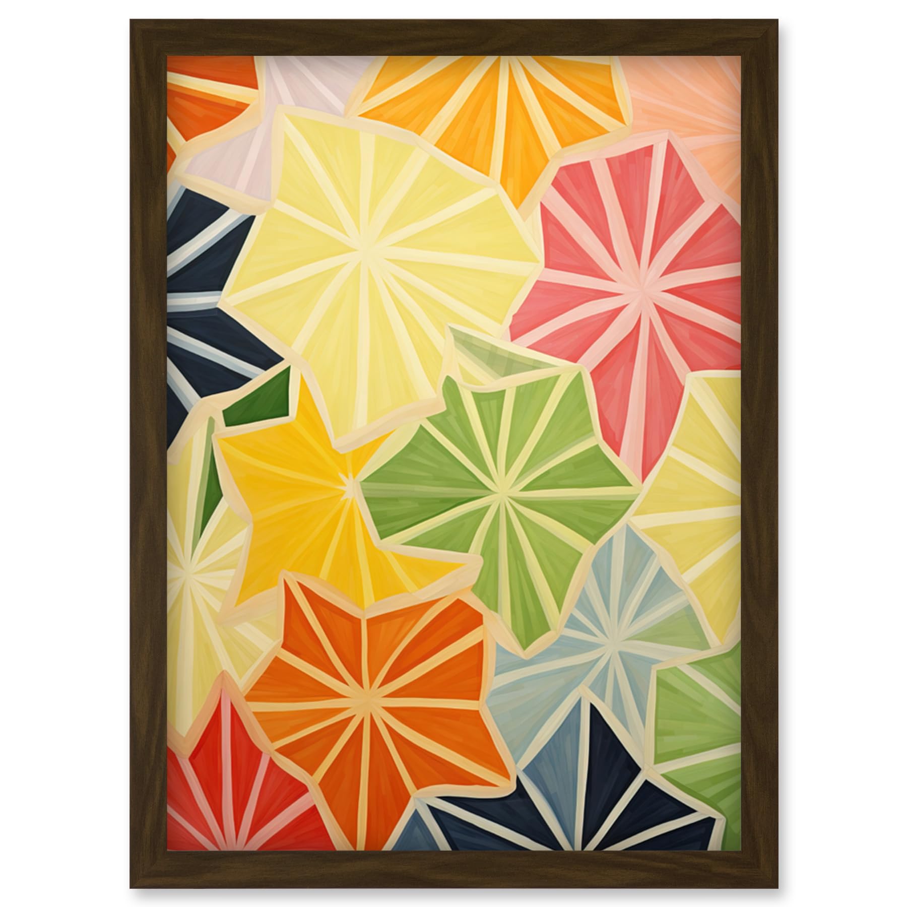 Artery8 Colourful Slices of Star Fruit Bright Watercolour Painting Abstract Carambola Kitchen Artwork Framed Wall Art Print A4