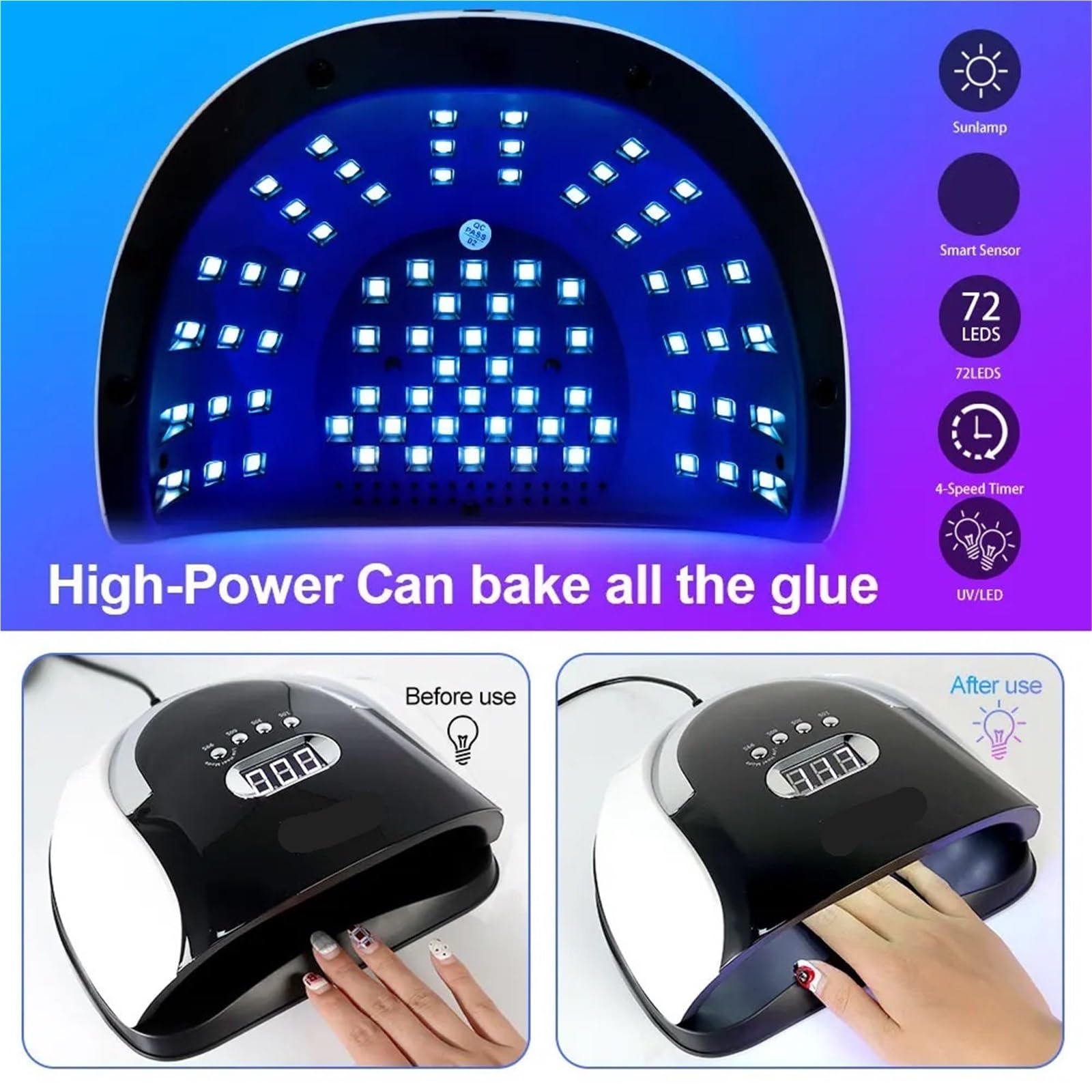 Lampa do paznokci, Lampa Do Suszenia Paznokci LED O Dużej Mocy, Szybkoschnąca, Lakierów, Z Automatycznym Czujnikiem, UV/LED Zdobienia,na podróż do domu