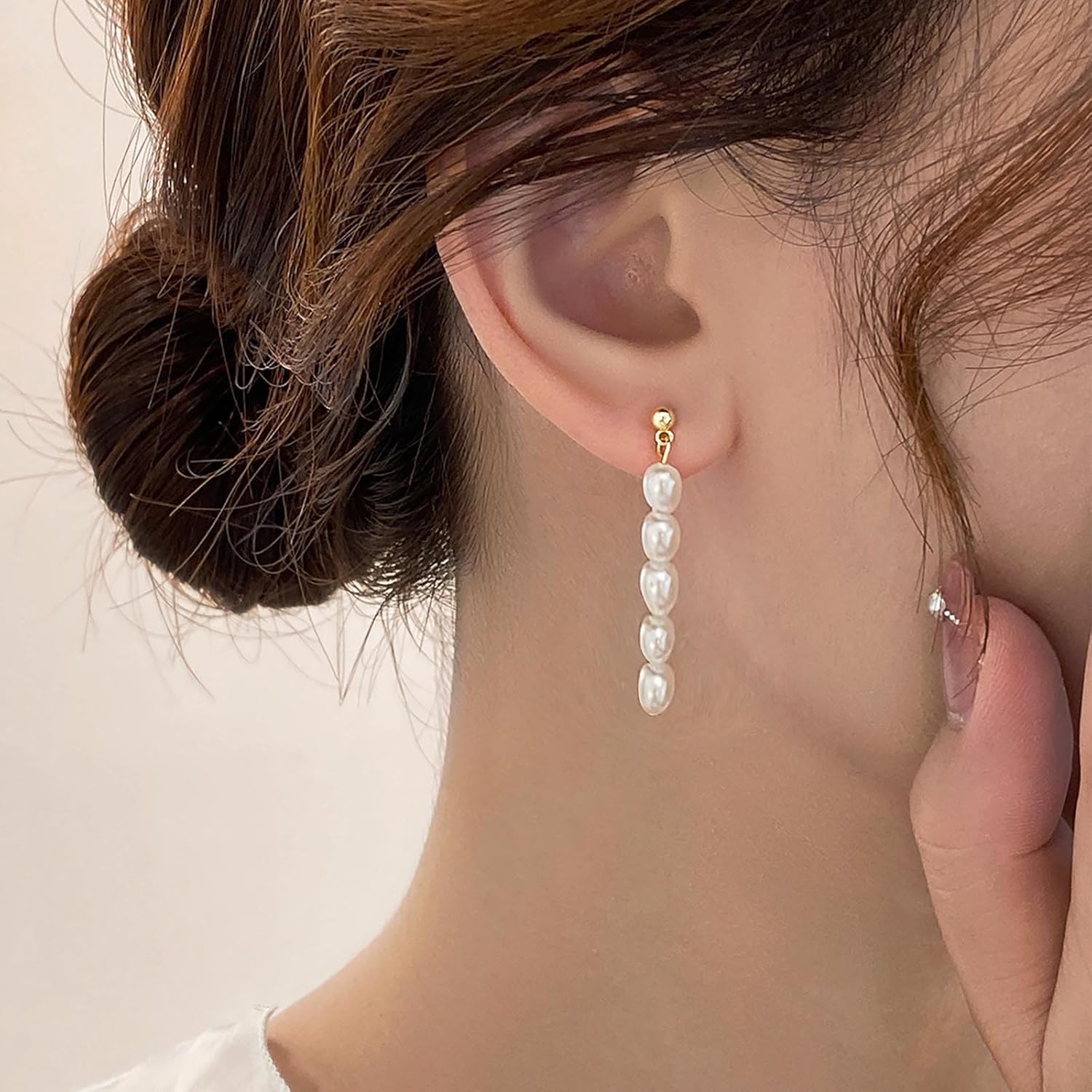 W WEILIRIAN Bohemian Pearl Drop Earrings Long Pearl Dangle Earrings Gold Pearl Earrings Oval Pearl Bead Earrings Wedding Pearl Earrings Jewelry for Women - Image 6