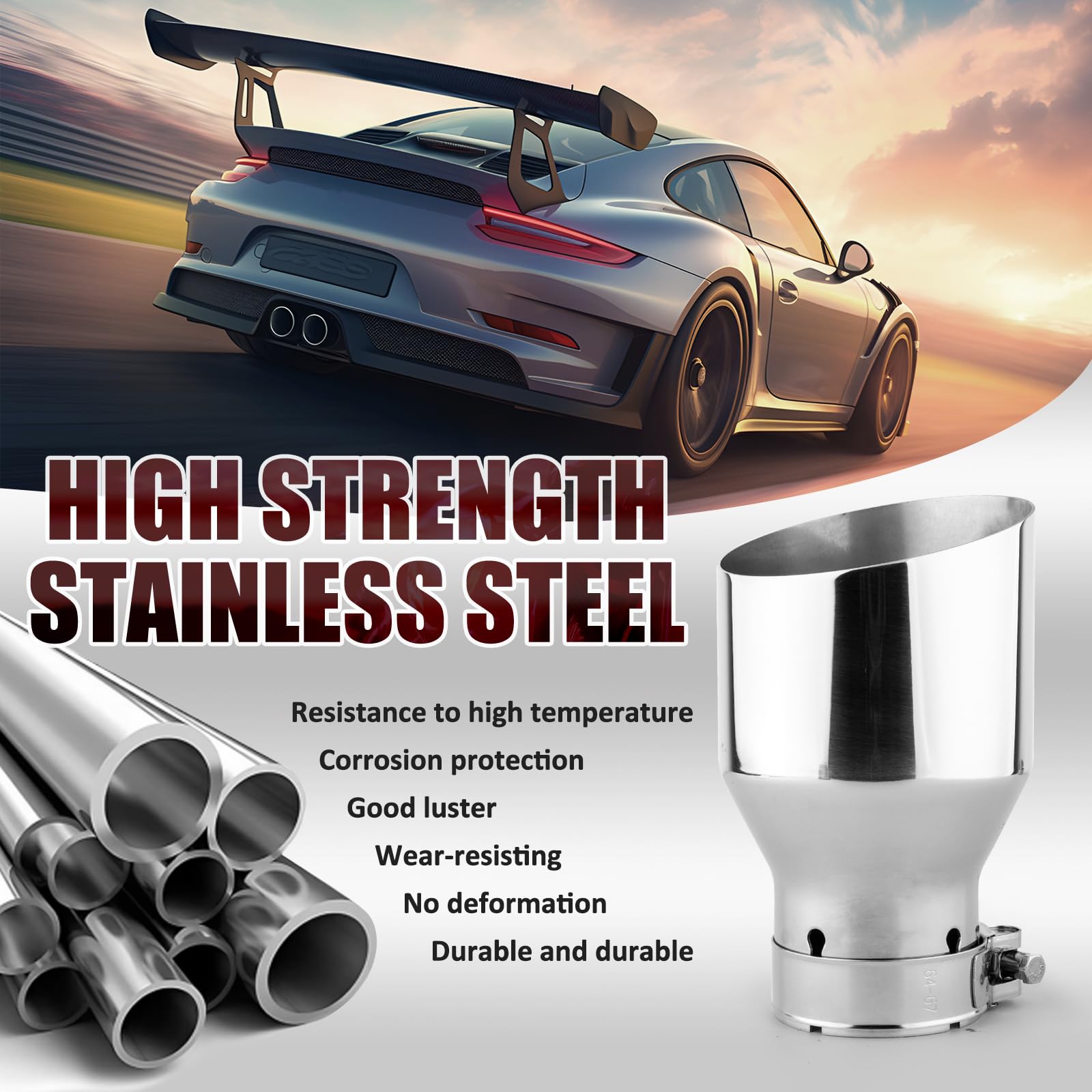 Catekro 2 Pezzi 63mm/2.5" Terminale Scarico Auto Universale, 170 mm di Lunghezza Uscita Scarico in Acciaio Inox Tubo Terminale Marmitta Sportivo per Auto Camion SUV Argento | 170 mm di Lunghezza Uscita Scarico Tubo Terminale Marmitta Sportivo per Auto Cam