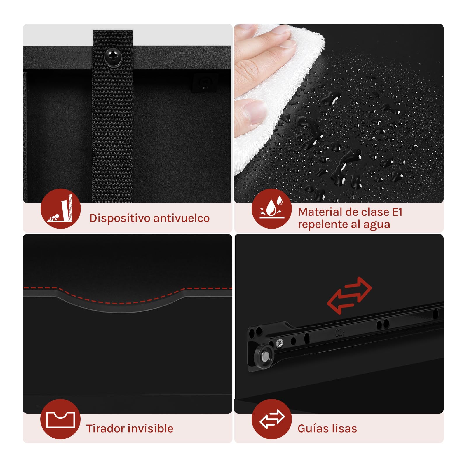 WOLTU Archivador Móvil, Cajonera de 3 Cajones y 2 Estantes Abiertos, con 5 Ruedas y Barra Colgante, Armario de Oficina para Carpetas y A4, 80x39,5x69,5 cm, Negro