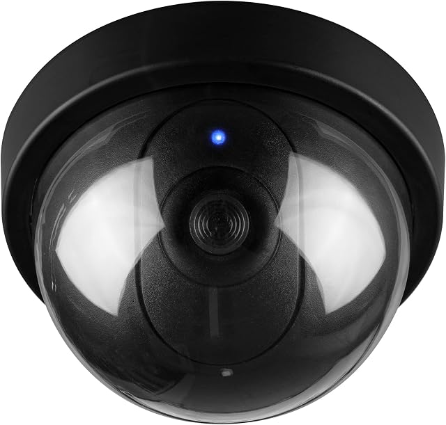 kwmobile Dummy Security Camera with Light - Fake CCTV Surveillance Dome with Flashing LED Lights - Theft Deterrent for Indoor or Outdoor Use - Black