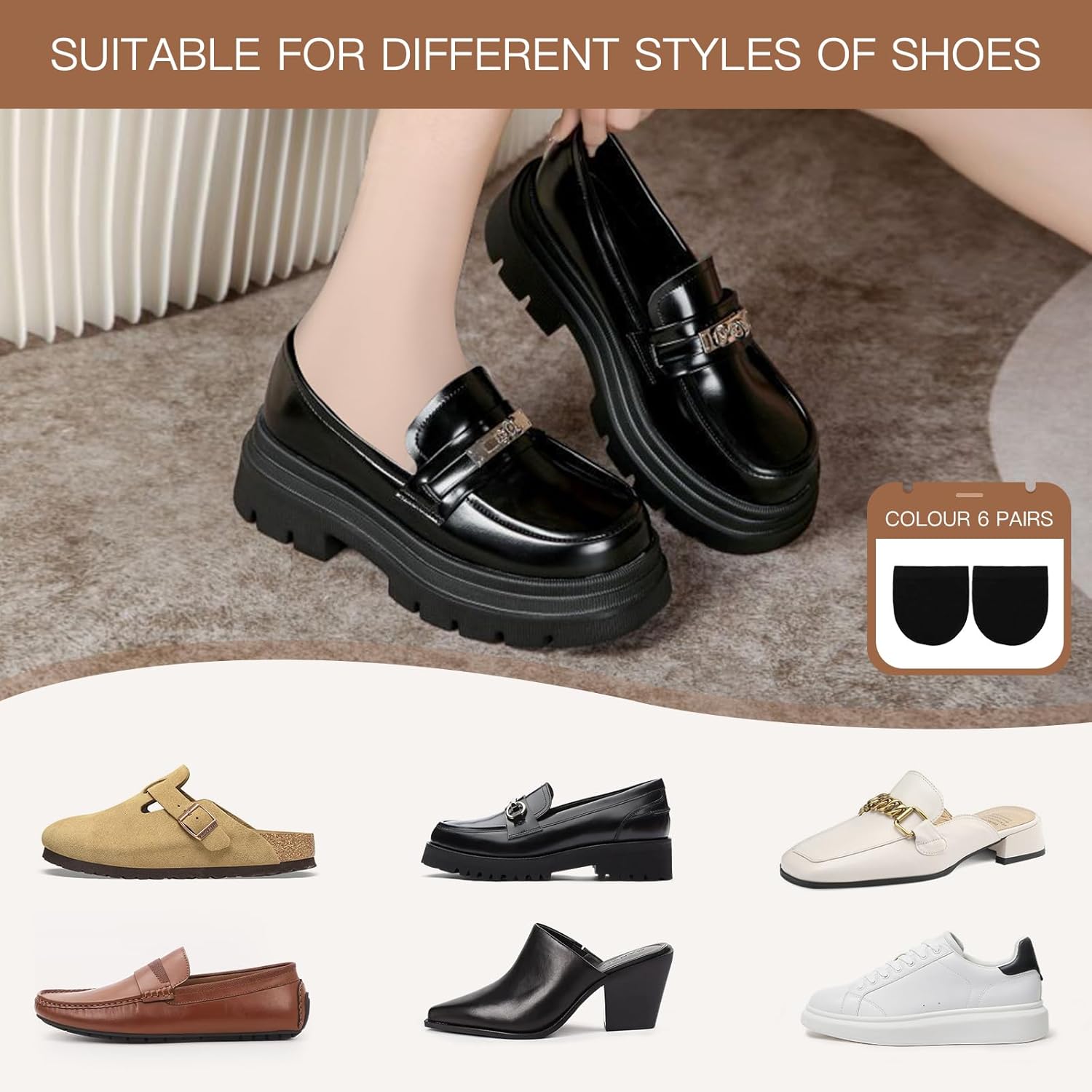 Yilanmy Toe Socks for Women 6 Pairs, Half Socks for Heels No Show Liner Toe Topper Cover Mule Sock Non-Skid Bottom - Image 6