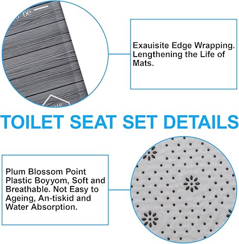 Miniatura 7 de juwute Juego de 4 cortinas de ducha familiares con alfombras antideslizantes, cubierta para tapa de inodoro y tapete de baño, juego de decoración de