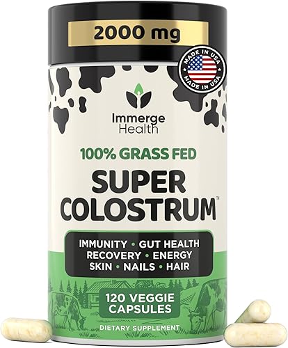 Calostro bovino alimentado con pasto Super Moo - 120 cápsulas - Salud intestinal, recuperación muscular, energía, cabello, piel y suplemento
