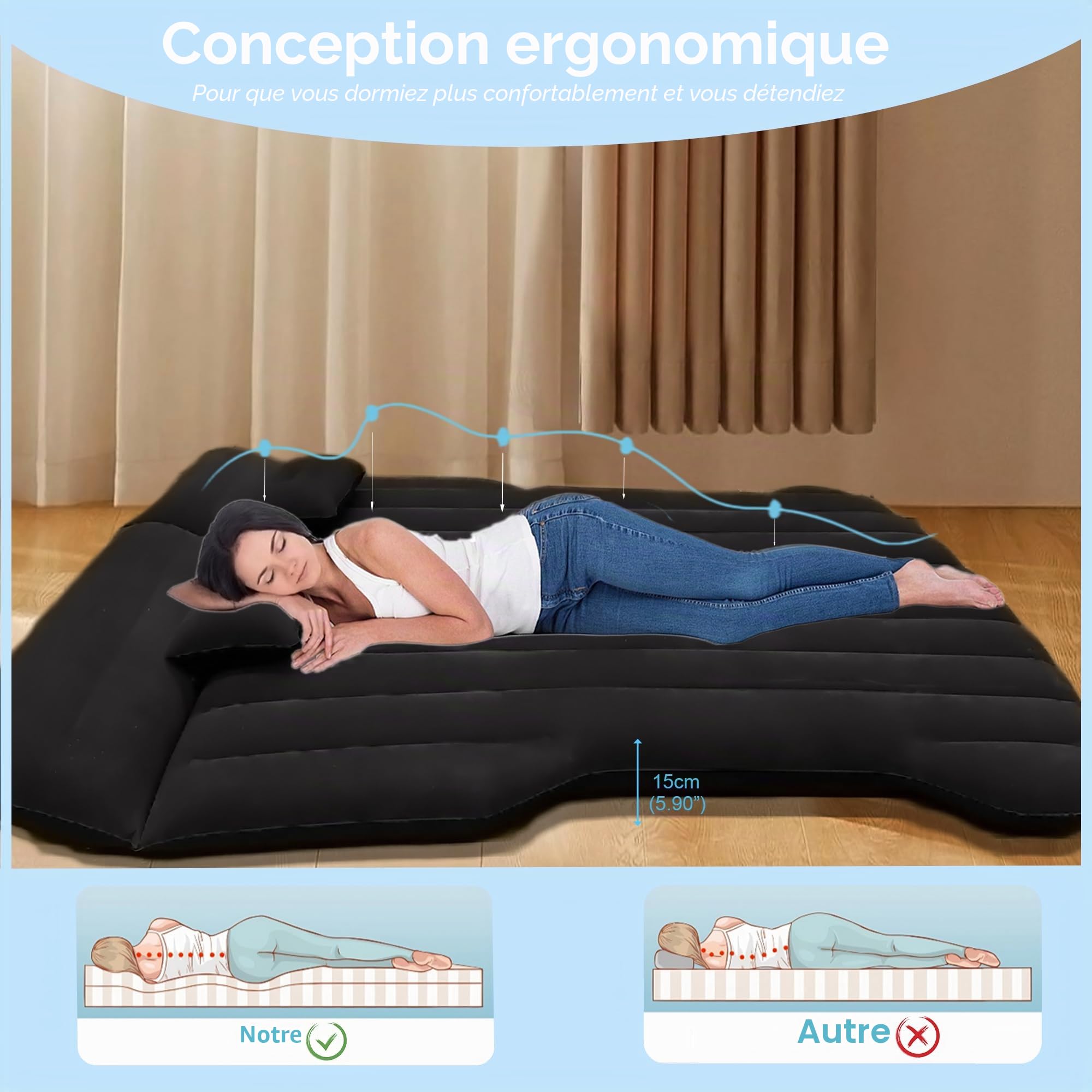 Matelas Voiture, Matelas Gonflable Voiture pour Tesla Model Y SUV Van SièGe ArrièRe Tent, Pliable Matelas Tapis de Couchage Camping Lit Gonflable de Voiture Travel (Noir)