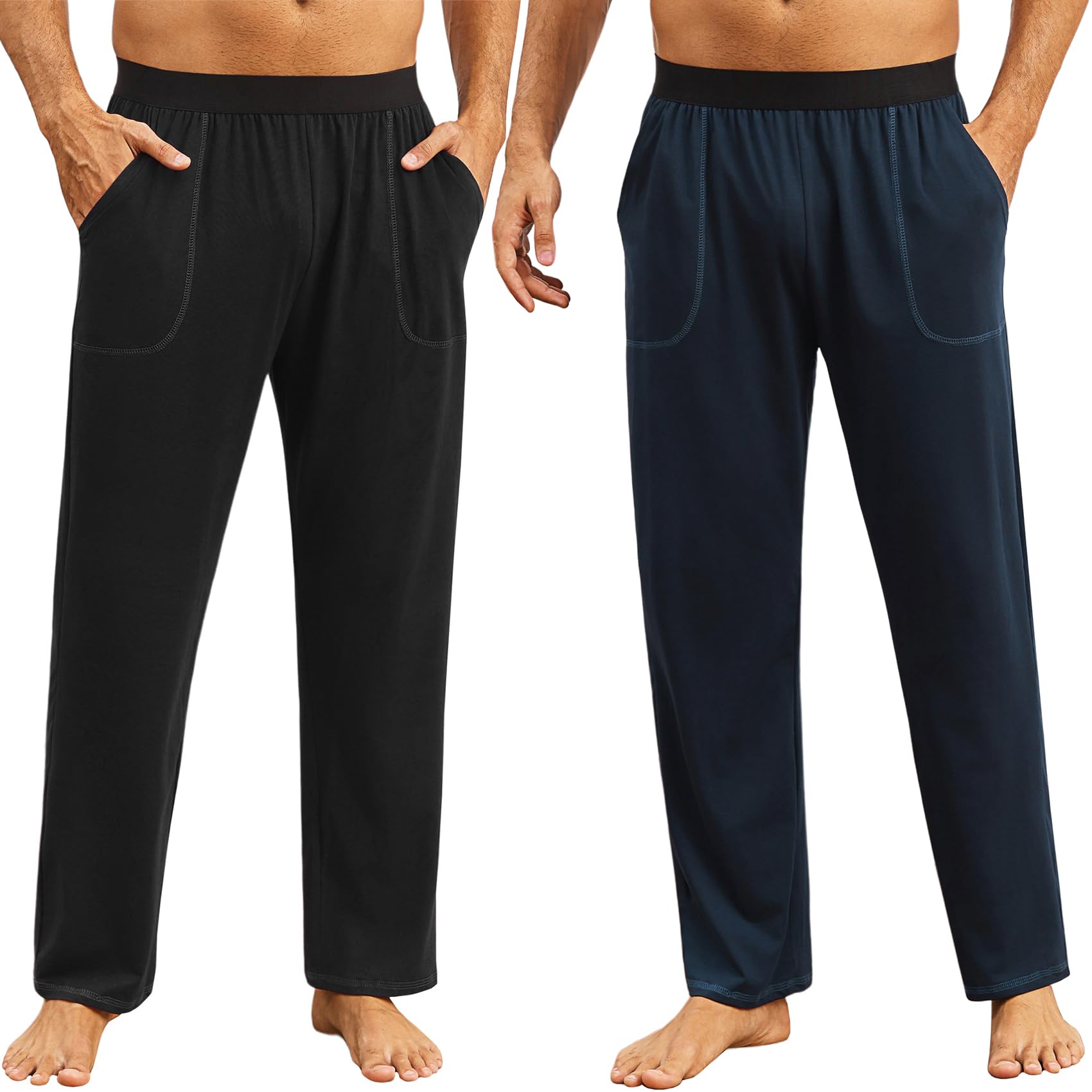 Crewhpo Schlafanzughose Herren Lang Pyjamahose Baumwolle Lange Schlafhose Einfarbige für Männer Nachtwäsche Haushose Freizeithose Yogahose mit Taschen