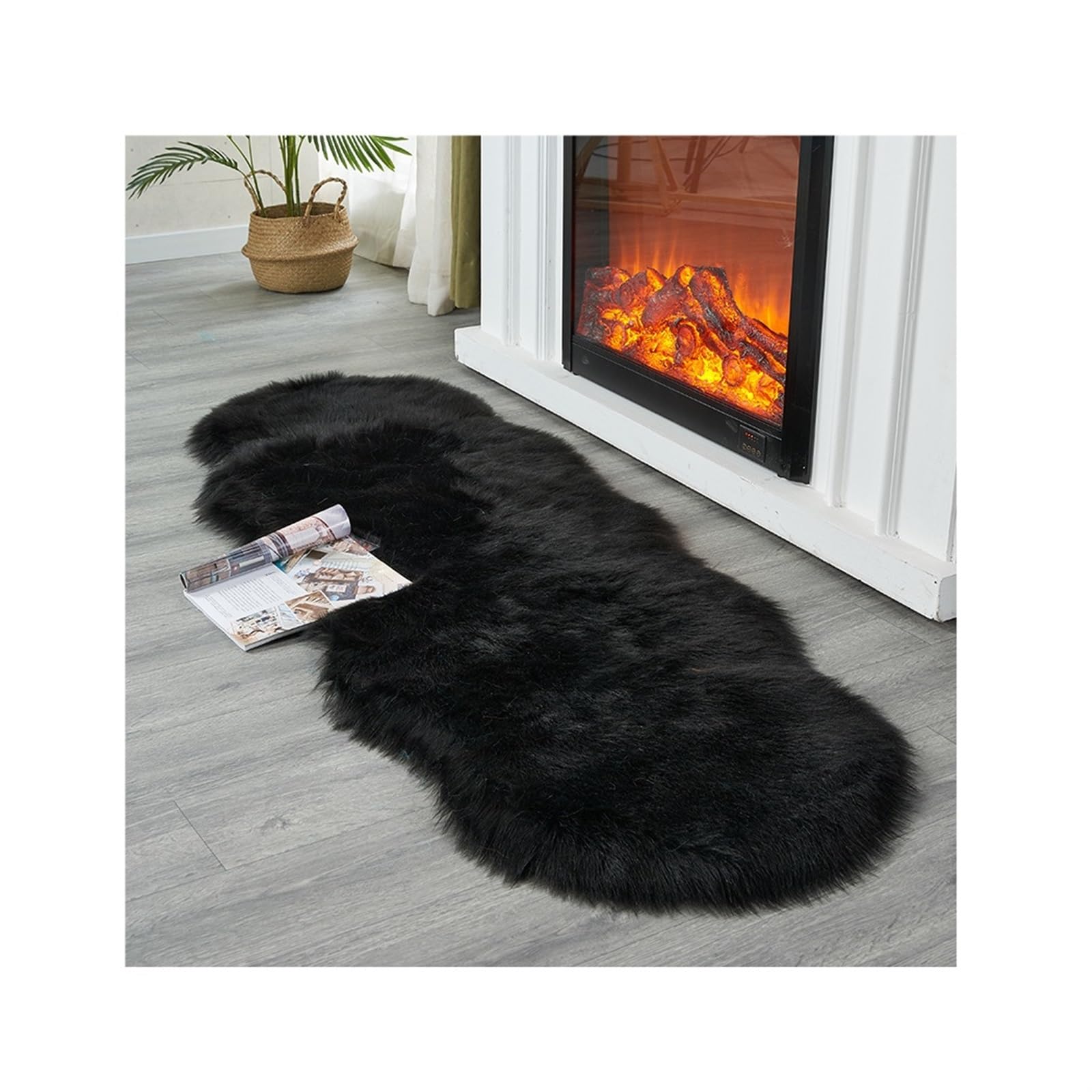 Tapis de sol en peluche noir moquette moelleuse chambre et salon 60x90