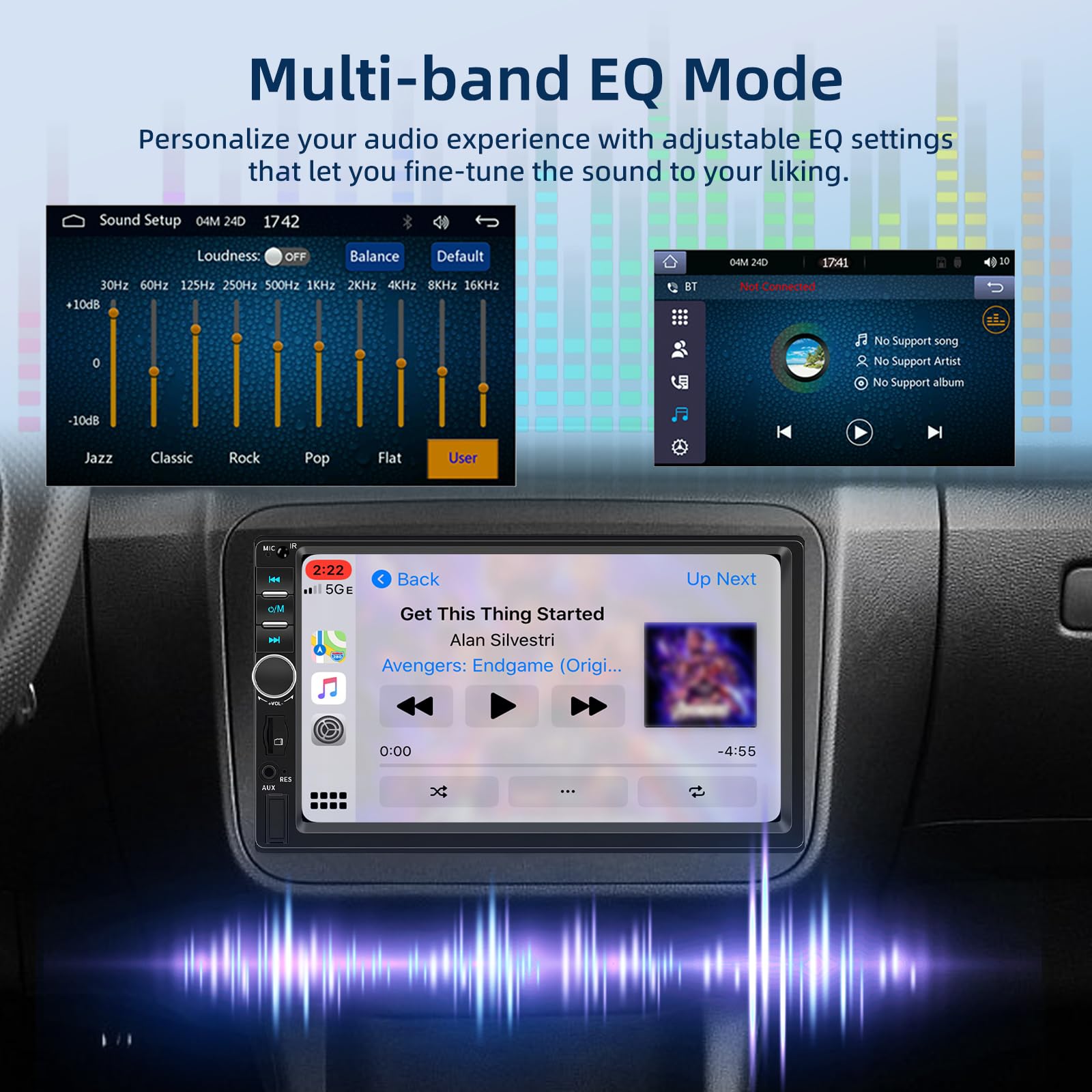 CarPlay & Wireless Android Car Dual DIN Car Radio - 7 Inch Touch Screen Radio with Bluetooth/Mirror Link/FM Radio Receiver/Rear Camera/SWC/USB/AUX in MP5 Player
