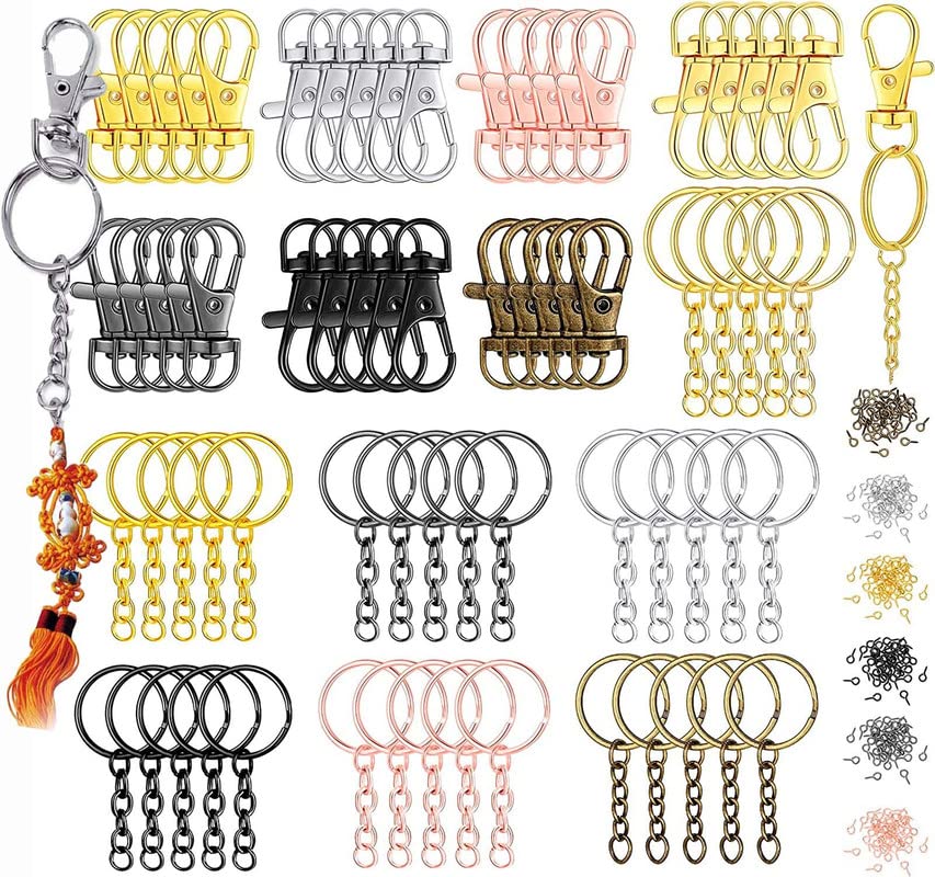DIY Crafts 5 Sets 20 Pcs, Gold, 5 Sets 20 Pcs, Keychain Rings + Chain, Open Jump Rings & Screw Eye Pins for Crafts Charm Jewelry Makin (5 Sets 20 Pcs, Gold)