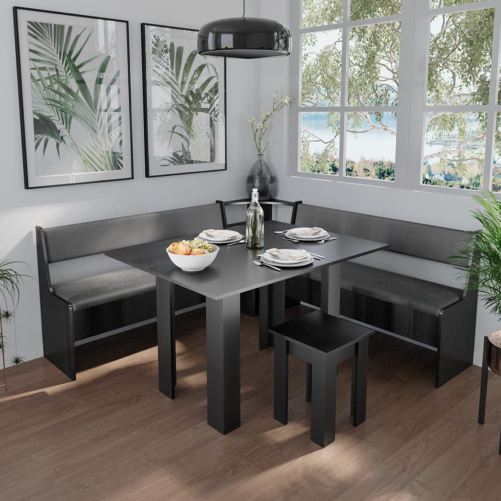 Vicco Banco de Comedor Roman, Negro, 41.5 x 136.6 cm, Apto para soluciones de Esquina Que ahorran Espacio en el Comedor