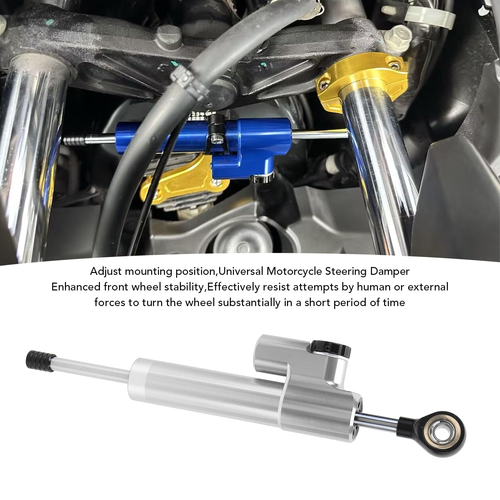 FILFEEL Amortisseur de Direction de Moto – Améliore la stabilité et pour une Utilisation Universelle en Moto en Finition Gris foncé (SILVER)
