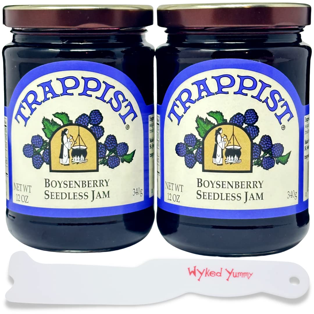 WYKED YUMMYWyked Yummy Seedless Boysenberry Jam Bundle with - (2) 12 oz (340g) Jars of Trappist Boysenberry Seedless Jam and (1) Plastic Spreader Jar Scraper