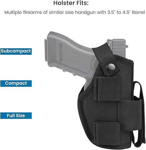 Miniatura 4 de OTW Funda cómoda para vehículo, opción de transporte oculta para retención segura de pistola, color negro con ranura para cargador y 2 soportes de