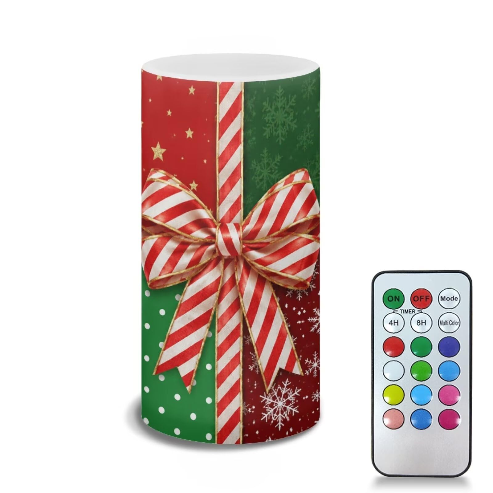 Poceacles Flameless Light Candles Battery Operated Candles with Color Changing Timer Remote Control Tealights for Christmas Party Festival Decor, Christmas Bow Green Red