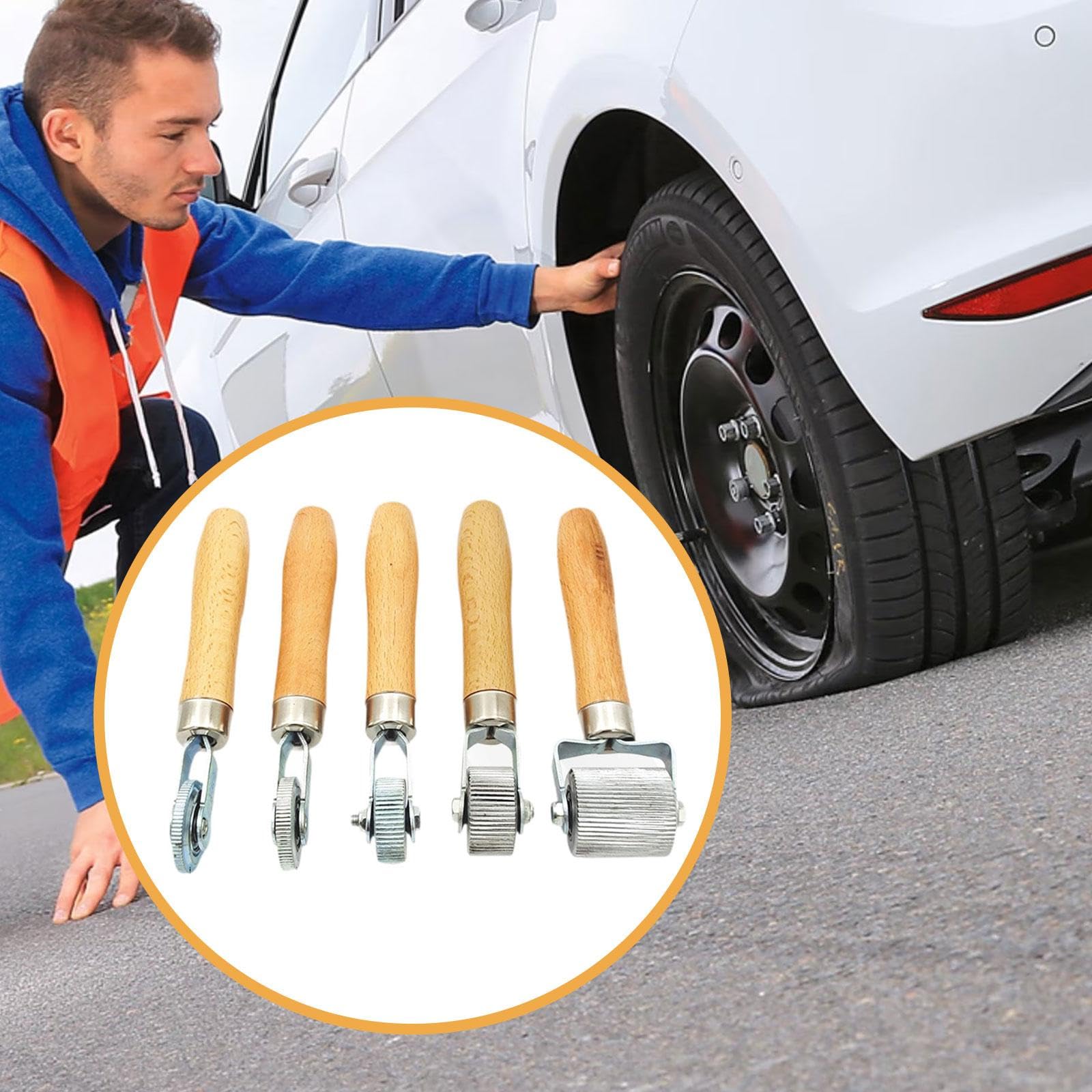 5 Teiliges Set Autoreifen Reparaturroller mit Vielseitigem Holzgriff