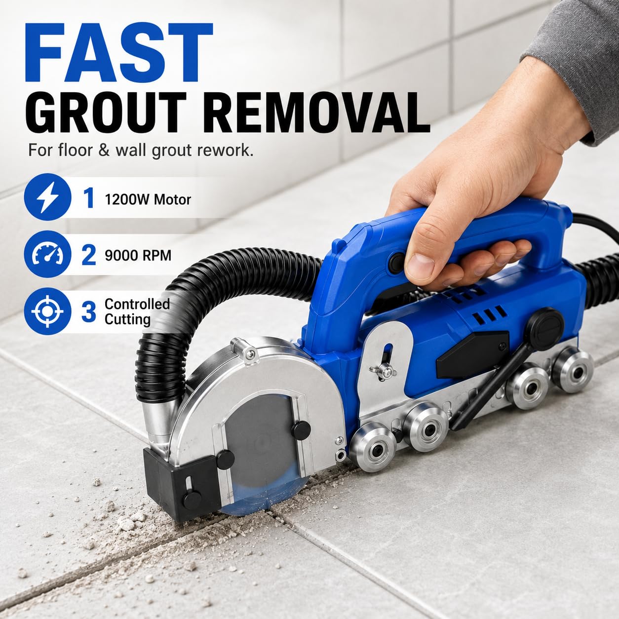 TsoLay Rimuovi Stucco A 9000 Giri/min con Lama da 100 Mm, profondità Regolabile, Potente Pulitore Elettrico per Fughe di Piastrelle da 1200 W per La Rimozione di Vecchi Residui Cemento E Sigillanti