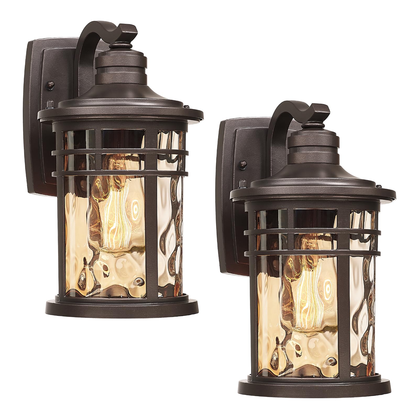 Photo 1 of Darkaway Outdoor Wall Light Fixture,Outside Porch Lights Wall Mounted Amber Ripple Glass 2pcs Modern Exterior Waterproof Wall Sconce Lighting for House Front Door Garage