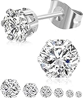 WETEL 6 Pairs Hypoallergenic CZ Stud Earrings Set, 14K Gold Plated 316L Steel, Sparkling Cubic Zirconia 3-8mm for Women Men