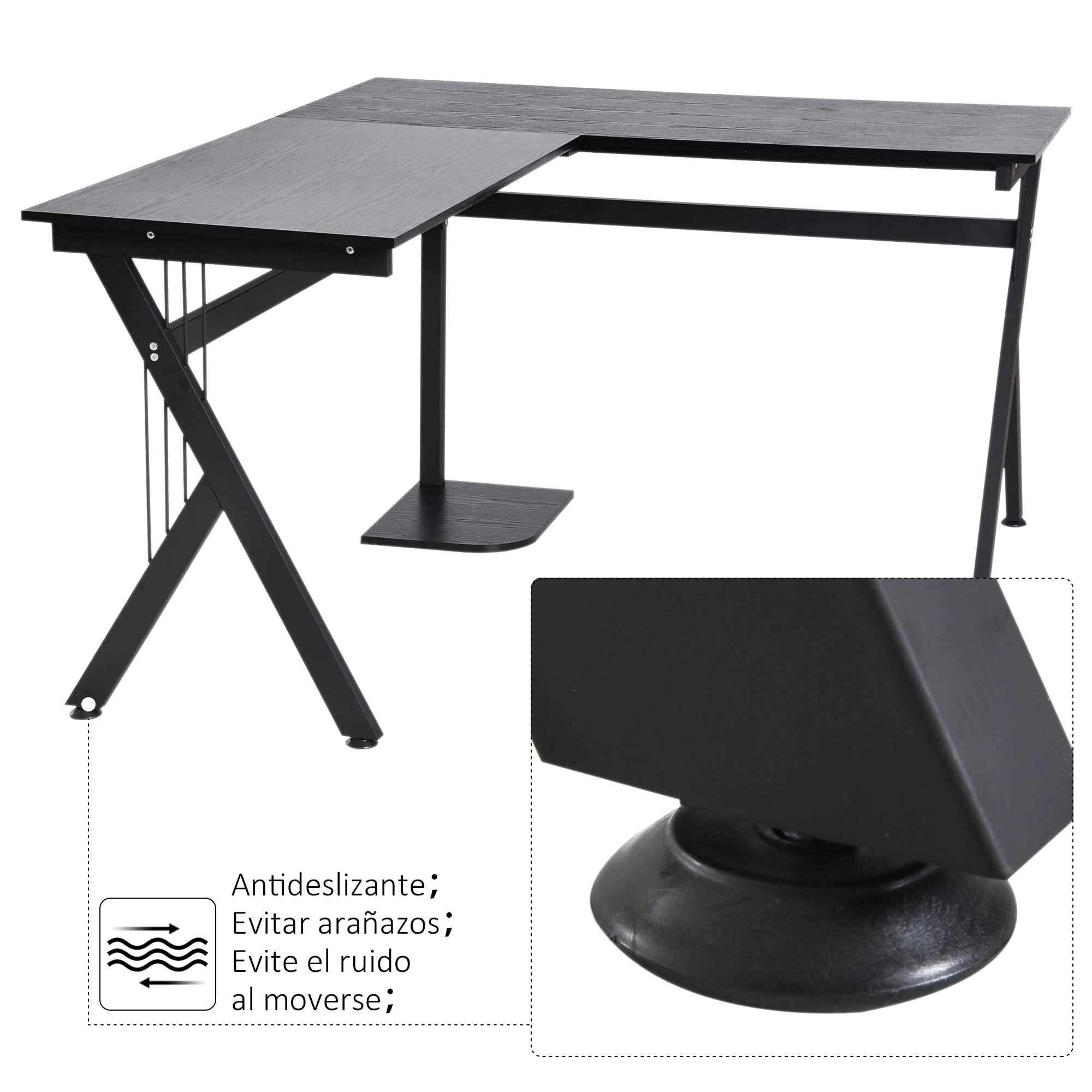 Mesa de Ordenador PC Mesa Esquinera de Ángulo en L 155x130x76cm Negro | Escritorio de Oficina, Hogar y Escuela, Madera