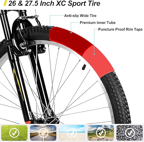 Miniatura 5 de HILAND - Bicicleta de montaña de 26 y 27 pulgadas, para hombre y mujer, con 18 velocidades, marco de acero de alta resistencia, freno en V,