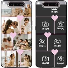 Styletify Personalized Photo Case for Samsung Galaxy A80-6.7 inch, Thin Slim Soft Rubber Black Phone Cover, Custom Picture Collage Pink Heart Cute Case for Women Girl, Gift for Birthday Anniversary