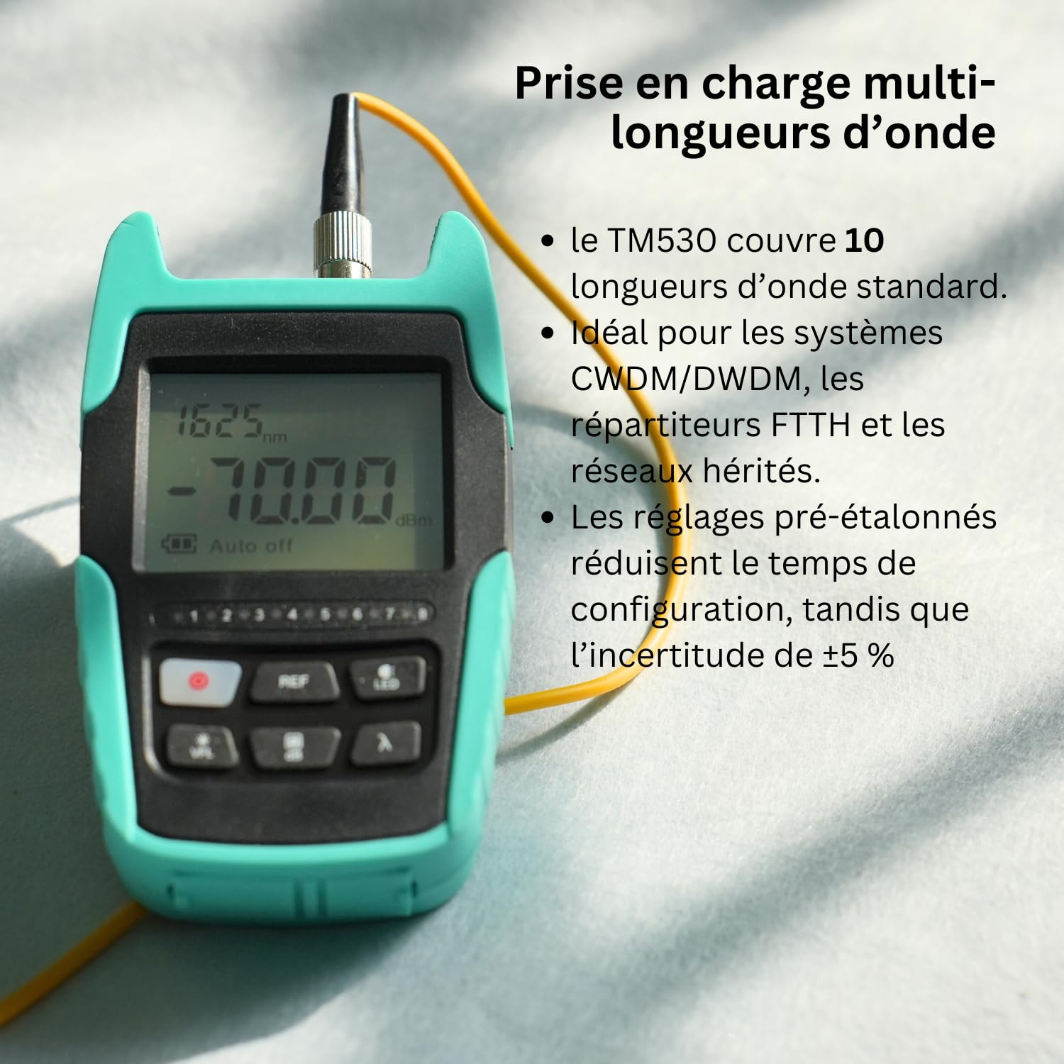 TM530 Compteur de puissance optique 4 en 1 haute précision avec batterie rechargeable testeur de fibre optique multifonctionnel avec VFL RJ45 Lumières LED