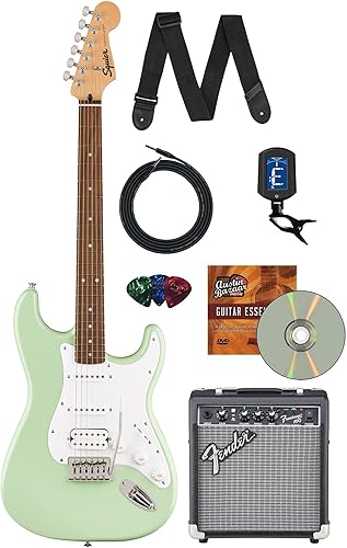 Vista 54 de Fender Squier Sonic Stratocaster HSS - Paquete negro con amplificador, sintonizador, correa, cable, púas y DVD de guitarra Austin Bazaar