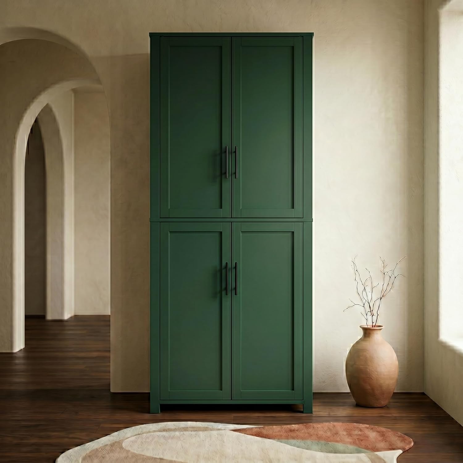 Casaphoria Kitchen Pantry Cabinet, 67" Tall Freestanding Kitchen Cabinet with 4 Adjustable Shelves, 28" W Storage Cabinet for Kitchen Pantry Organization (Green, Single)