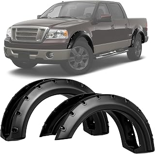 LEDKINGDOMUS Pocket Rivet Fender Flares for 2004-2008 Ford F150 Styleside & 2006-2008 Lincoln Mark LT - Durable Black PP, Easy No-Drill Install
