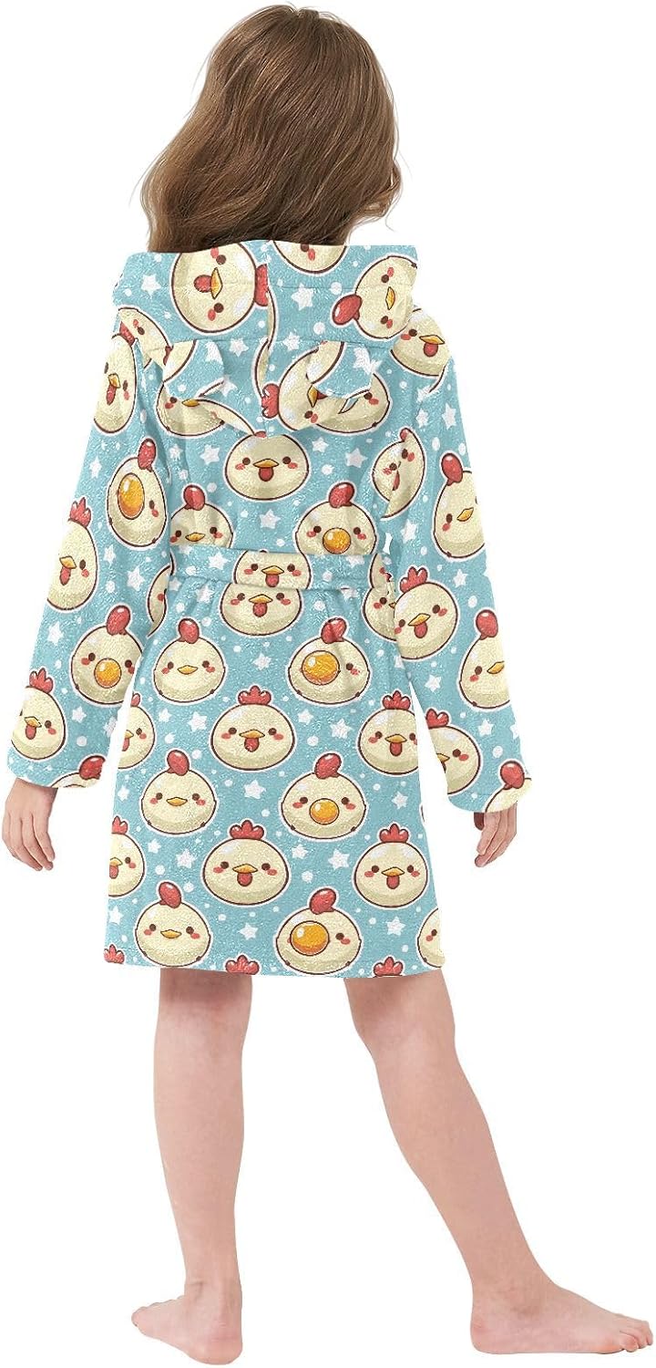 senya Cute Chicken Face Z Toddler Hooded Bathrobe Kids Soft Plush Bath Towel Robes for Boys Girls 2-12 Years