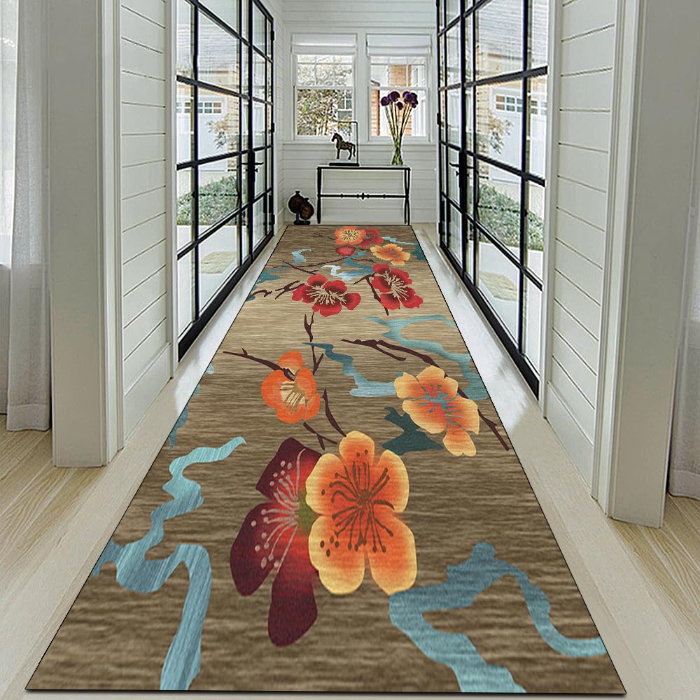Fleurs 3D Tapis De Couloir Long Antidérapant Gris Rose 90x460cm Tapis De Cuisine Devant Évier Lavable Tapis De Passage Moderne Tapis De Sol Paillasson Pour Cuisine, Couloir, Passage, Entrée