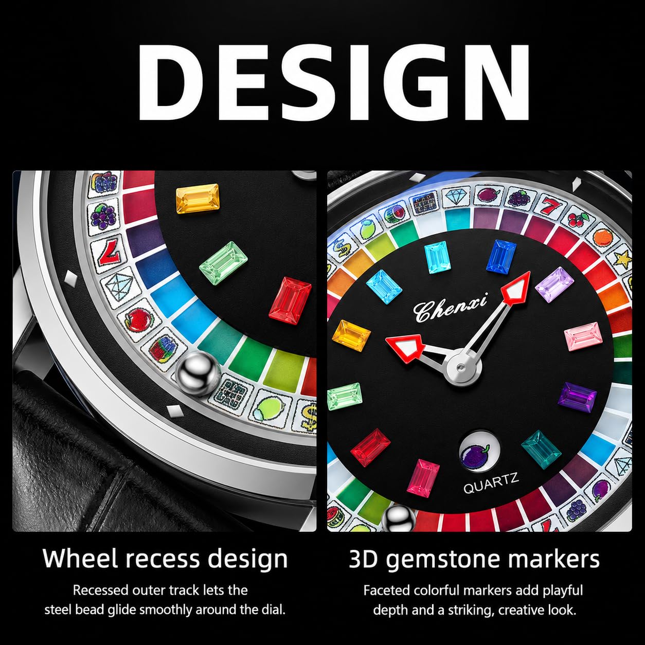 Gosasa Orologio da uomo con quadrante rotante, 44 mm | Cinturino in vera pelle nera,Stile casual business,Orologio da gioco,Resistenza all'acqua 30M,Lancette luminose