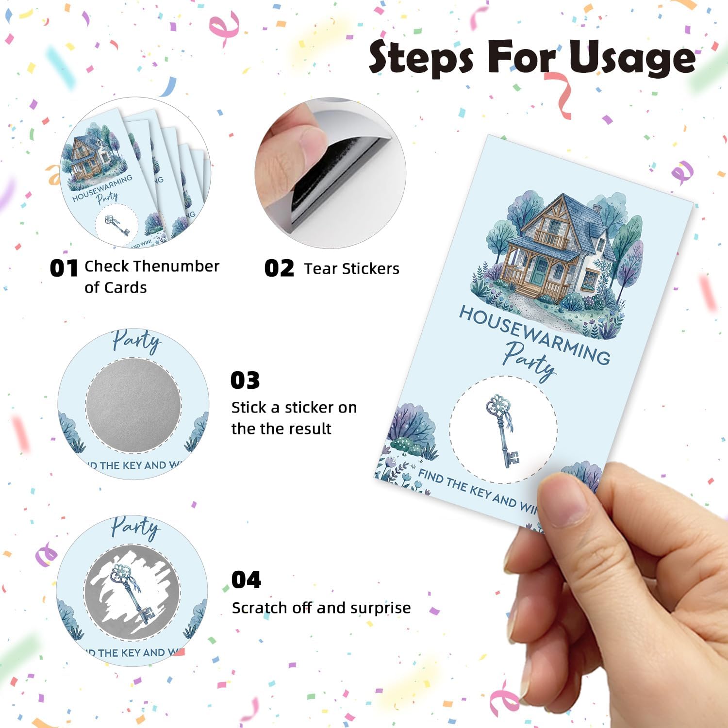 Housewarming Funny Party Game Scratch Off Cards 32Pcs, New House Key Reveal Holiday Event Raffle Tickets, Lottery Game for Group Activity, Moving Party Birthday Moving Day, Party Supplies