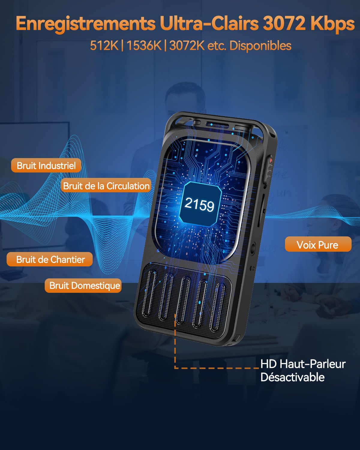 Enregistreur Vocal avec Écran Tactile 2" et Bluetooth, XIXITPY 3072Kbps HD Dictaphone avec Autonomie 100H, Réduction du Bruit, MP3, Activation Vocale pour Cours, Réunions, Entretiens