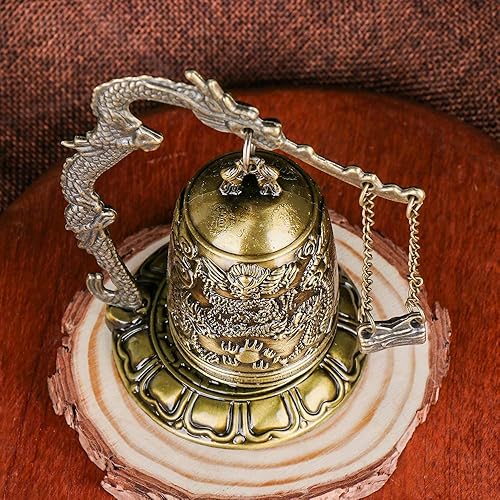 Miniatura 6 de gofidin Templo latón cobre dragón campana reloj tallado estatua loto Buda budismo artes estatua reloj hogar artesanía decorativa